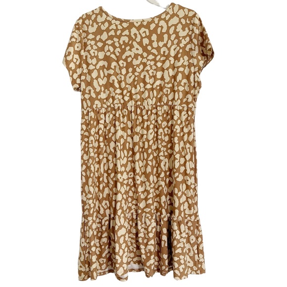 PLANET GOLD Tan Leopard Dress Short Sleeves Slip On Ruffled Tail Size 1X - Picture 3 of 8